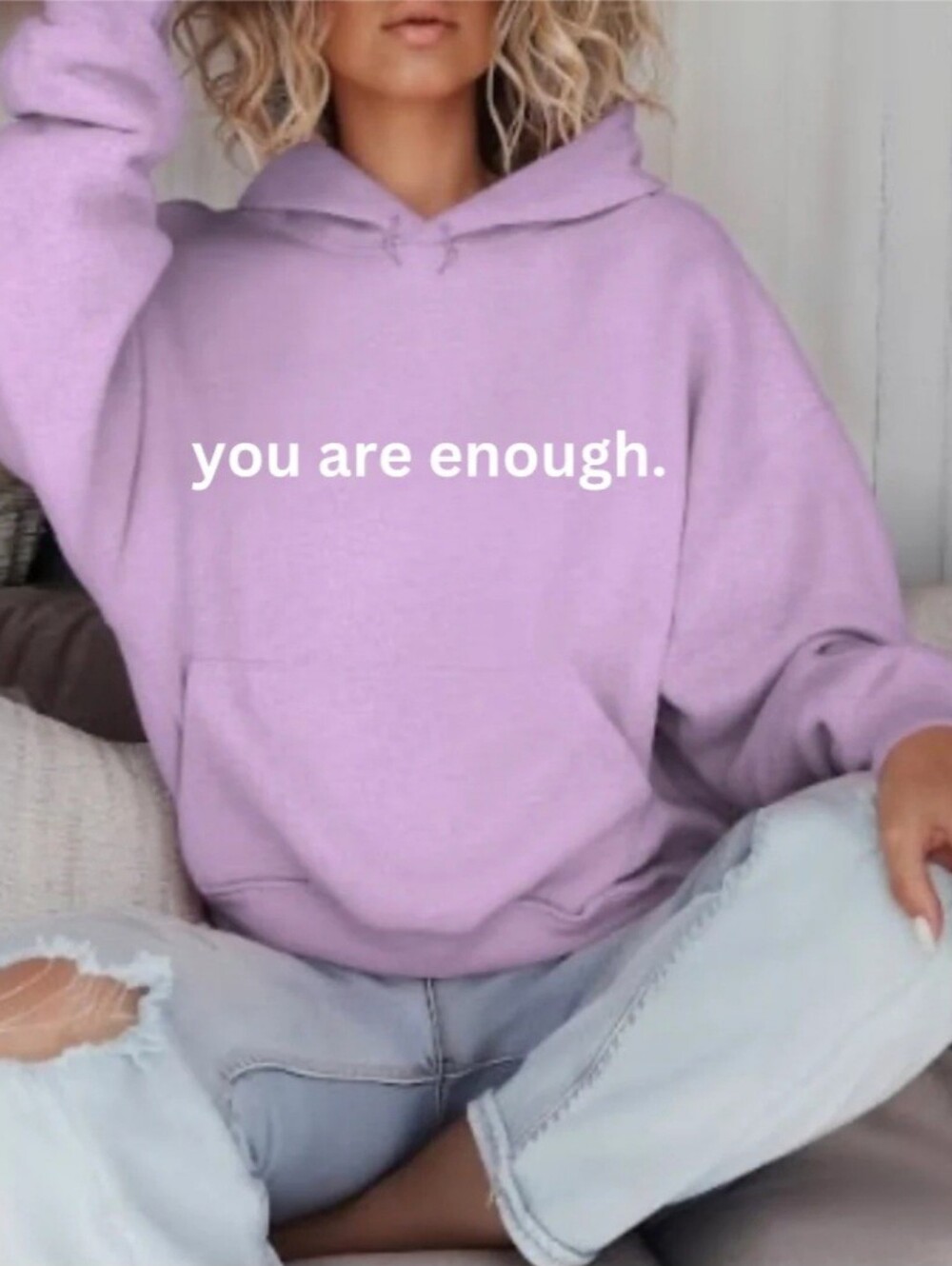 You Are Enough Lavender Hoodie - Women's Pullover Sweatshirt NWOT